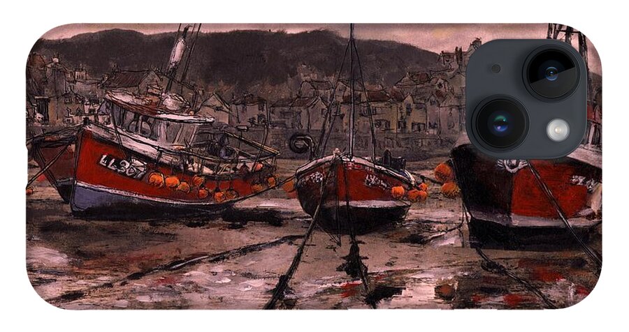 England iPhone 14 Case featuring the painting Staithes at Low Tide by Randy Sprout
