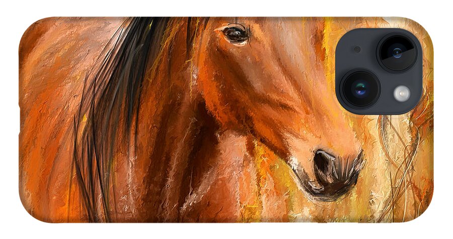 Bay Horse Paintings iPhone 14 Case featuring the painting Standing Regally- Bay Horse Paintings by Lourry Legarde