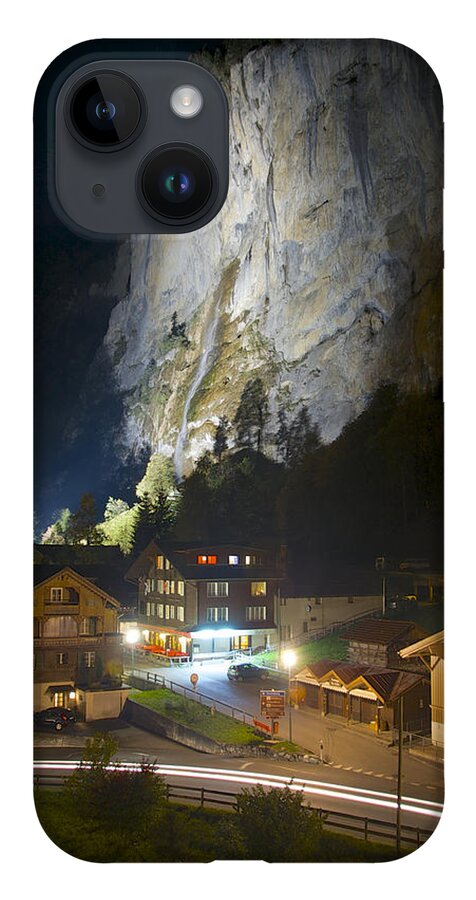 Lauterbrunnen iPhone 14 Case featuring the photograph Staubbach Falls at Night in Lauterbrunnen Switzerland by Owen Weber