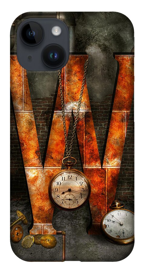 Self iPhone 14 Case featuring the digital art Steampunk - Alphabet - W is for Watches by Mike Savad