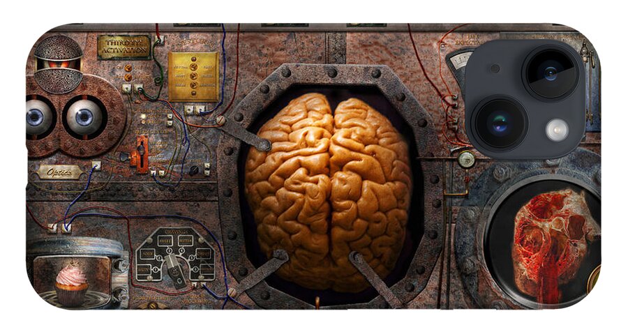 Brain iPhone 14 Case featuring the photograph Steampunk - Information overload by Mike Savad