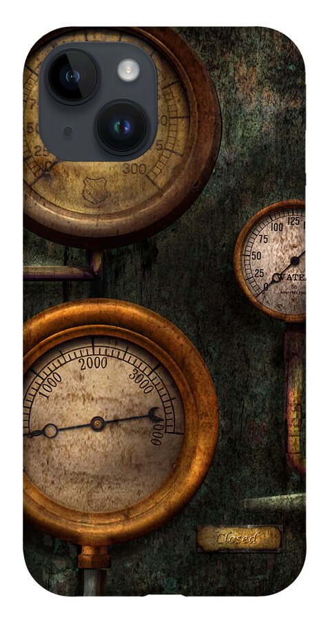 Steampunk iPhone 14 Case featuring the photograph Steampunk - Plumbing - Gauging success by Mike Savad