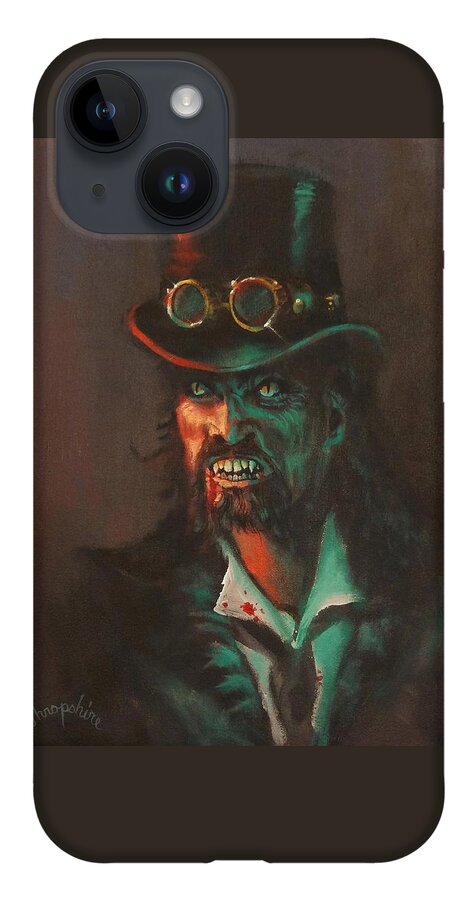  Cyberpunk iPhone 14 Case featuring the painting Steampunk Vampire by Tom Shropshire