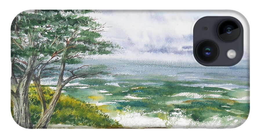 Seascape iPhone 14 Case featuring the painting Stormy Morning At Carmel By The Sea California by Irina Sztukowski