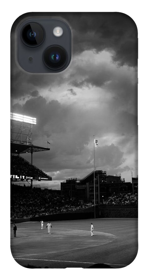 Cubs iPhone 14 Case featuring the photograph Stormy Night at Wrigley Field by Kathryn McBride