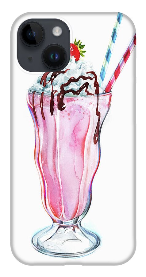 Chocolate Icing iPhone 14 Case featuring the painting Strawberry Milkshake With Whipped Cream by Ikon Ikon Images
