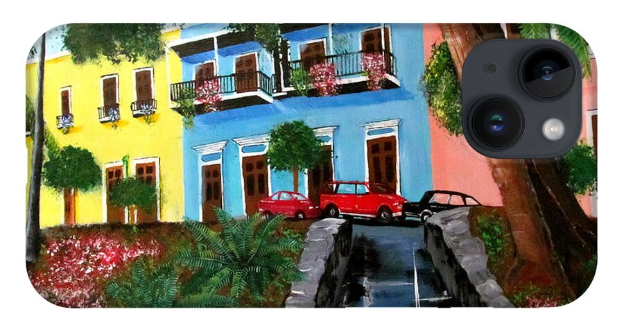Old San Juan iPhone 14 Case featuring the painting Street Hill In Old San Juan by Luis F Rodriguez