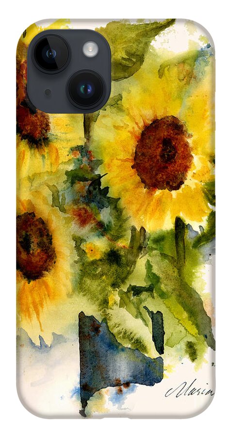 Sunflowers In A Vase iPhone 14 Case featuring the painting Autumn's Sunshine by Maria Hunt