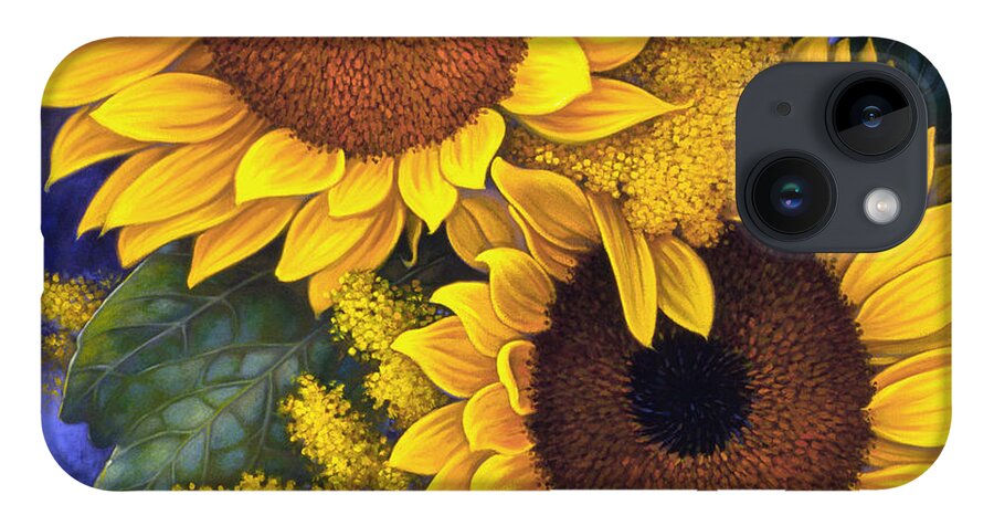 Botanical iPhone 14 Case featuring the painting Sunflowers by Mia Tavonatti