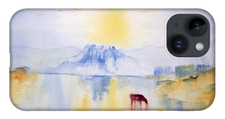 Glenn Marshall Artist iPhone 14 Case featuring the painting Sunrise at Norham Castle by Glenn Marshall