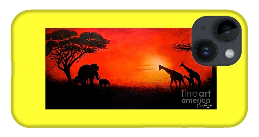 Acacia Trees iPhone Case featuring the painting Sunset at Serengeti by Sher Nasser