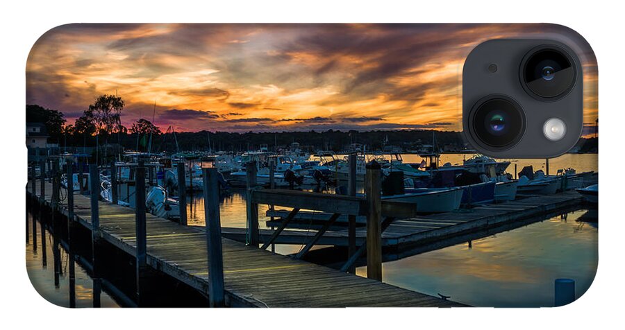 Marina Sunset iPhone 14 Case featuring the photograph Sunset over Marina on Mystic River by Kirkodd Photography Of New England