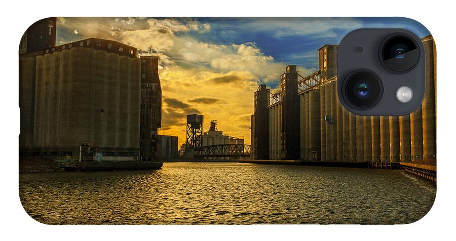 Childs Street iPhone 14 Case featuring the photograph Sunsets on a river through an Industrial Canyon by Chris Bordeleau