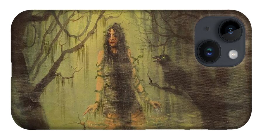  Fantasy iPhone 14 Case featuring the painting Swamp Witch Rising by Tom Shropshire