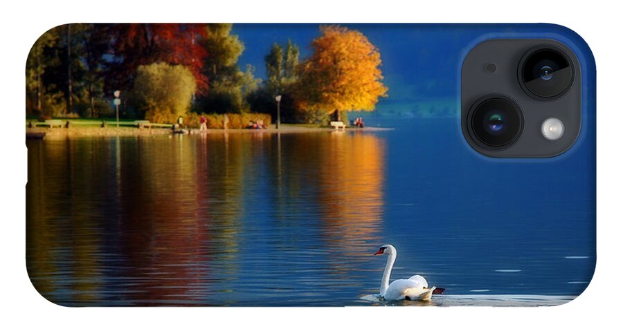 Beautiful iPhone 14 Case featuring the photograph Beautiful Autumn Swan at Lake Schiliersee Germany by Ginger Wakem