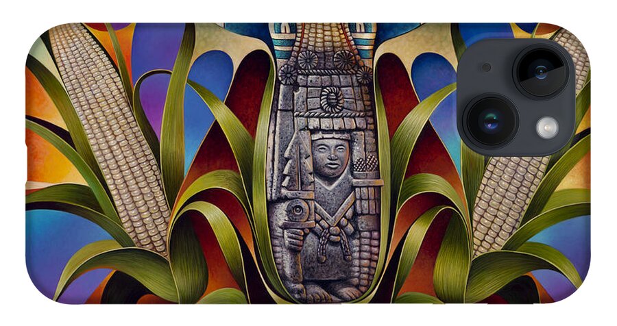 Aztec iPhone Case featuring the painting Tapestry of Gods - Chicomecoatl by Ricardo Chavez-Mendez