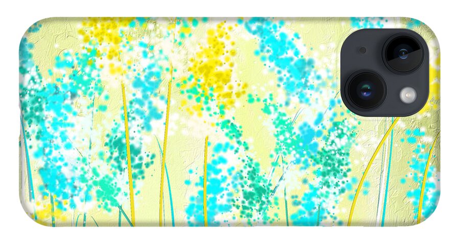Light Green iPhone 14 Case featuring the painting Teal And Graces by Lourry Legarde