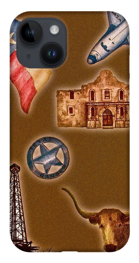 Texas iPhone 14 Case featuring the painting Texas Icons Poster by Sant'Agata by Frank SantAgata