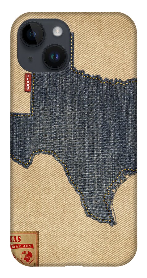 United States Map iPhone 14 Case featuring the digital art Texas Map Denim Jeans Style by Michael Tompsett