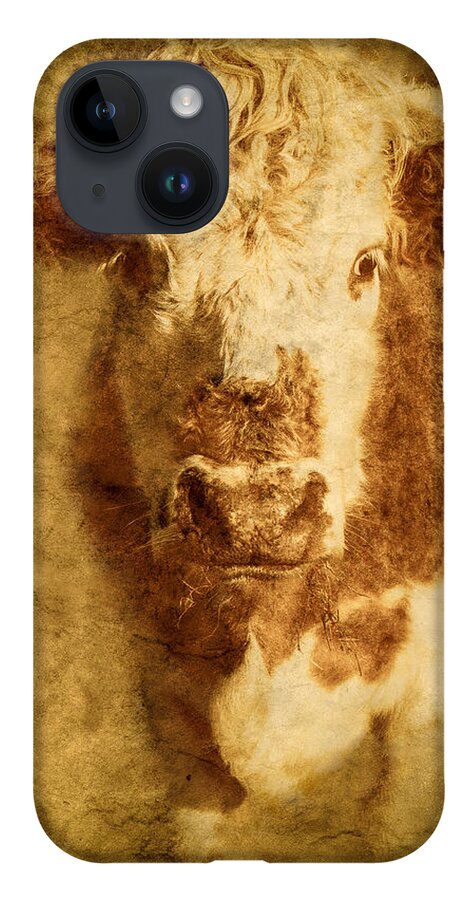 Art iPhone 14 Case featuring the photograph Textured Hereford Cow by Mark Llewellyn