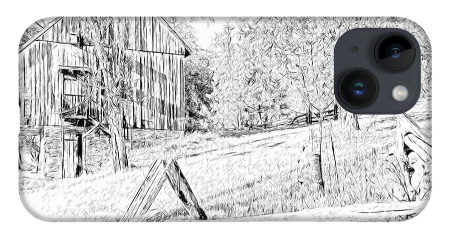 Barn iPhone 14 Case featuring the digital art The Barn at the Oliver Miller Homestead - Side view by Digital Photographic Arts