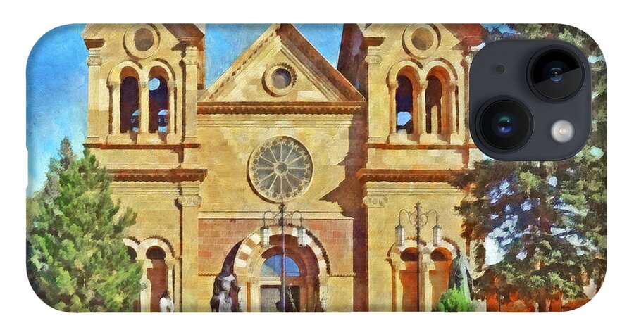 America iPhone Case featuring the digital art The Cathedral Basilica of St Francis of Assisi in Sante Fe by Digital Photographic Arts