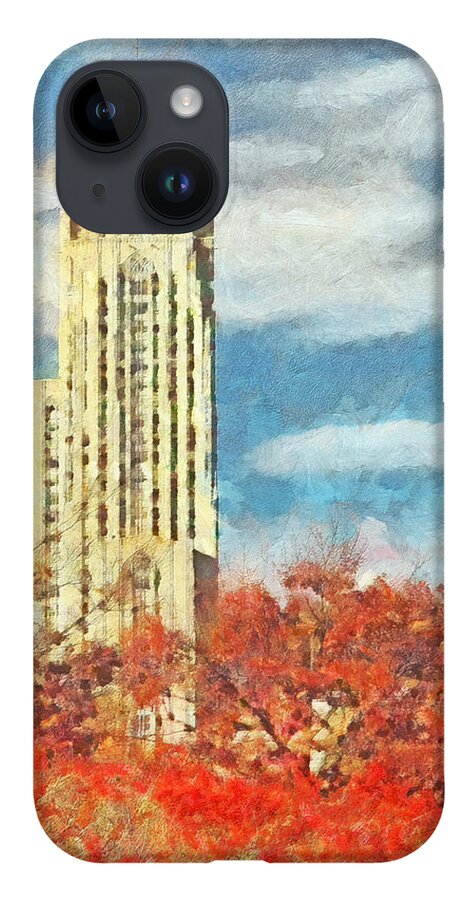 Building iPhone 14 Case featuring the digital art The Cathedral of Learning at the University of Pittsburgh by Digital Photographic Arts