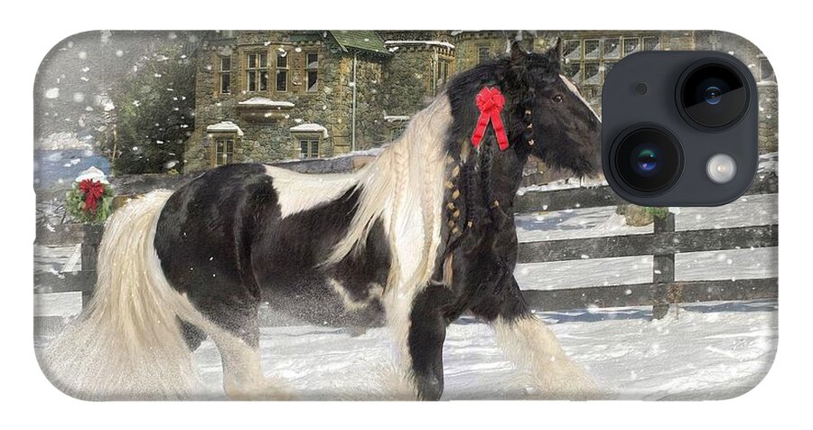 Christmas iPhone 14 Case featuring the mixed media The Christmas Pony by Fran J Scott