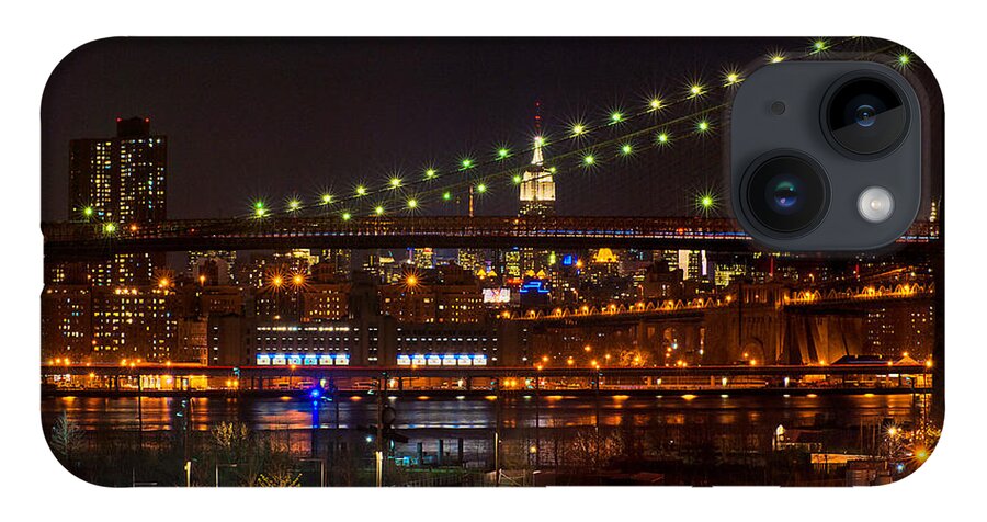 Amazing Brooklyn Bridge Photos iPhone Case featuring the photograph The Empire State Building Framed by the Brooklyn Bridge by Mitchell R Grosky