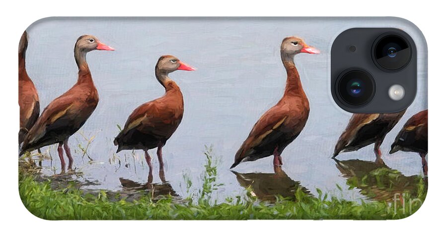 Black-bellied Whistling Ducks iPhone 14 Case featuring the digital art The Gathering by Jayne Carney