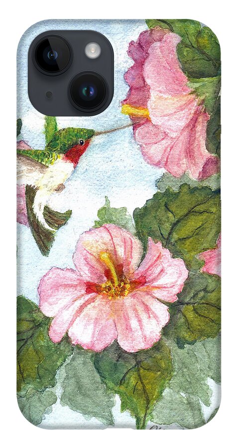 Ruby-throated Hummingbird iPhone Case featuring the painting The Little Sipper by Marlene Schwartz Massey