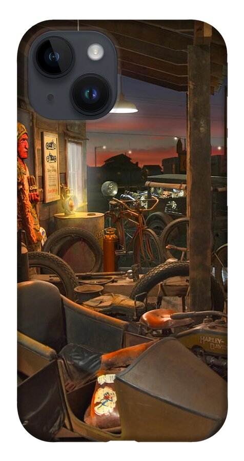 Motorcycle iPhone 14 Case featuring the photograph The Motorcycle Shop 2 by Mike McGlothlen