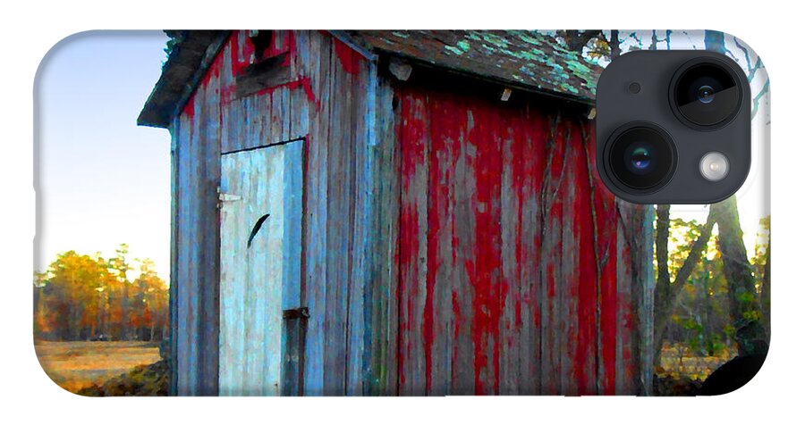 Old Outhouse iPhone 14 Case featuring the digital art The Old Red Outhouse by K Scott Teeters