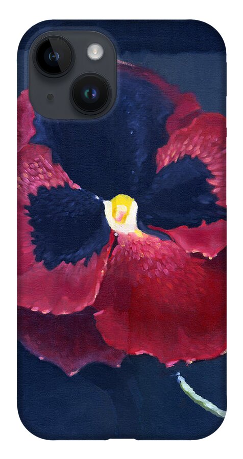 Crimson iPhone 14 Case featuring the painting The Pansy by Katherine Miller
