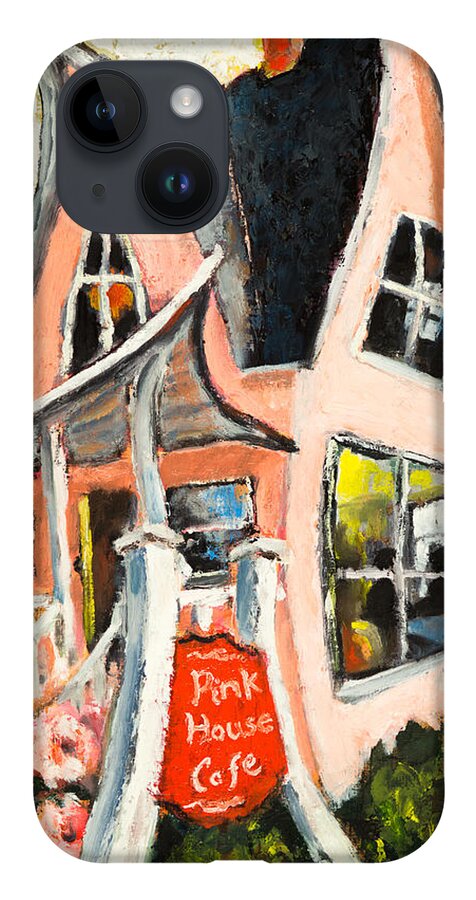 Pink House iPhone Case featuring the painting The Pink House Cafe by Mike Bergen