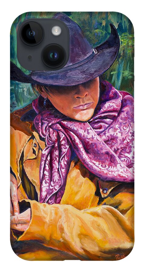 Cowboy iPhone 14 Case featuring the painting The Purple Scarf by Page Holland
