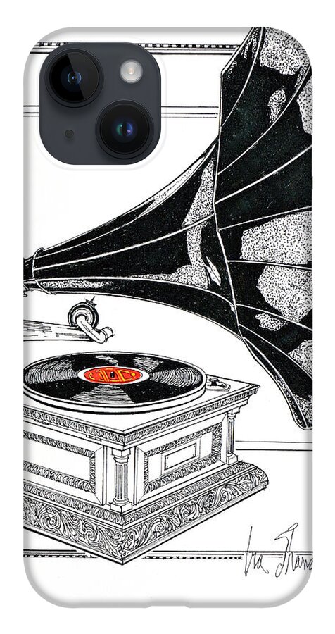 Phonographs iPhone 14 Case featuring the drawing The Real Caruso by Ira Shander