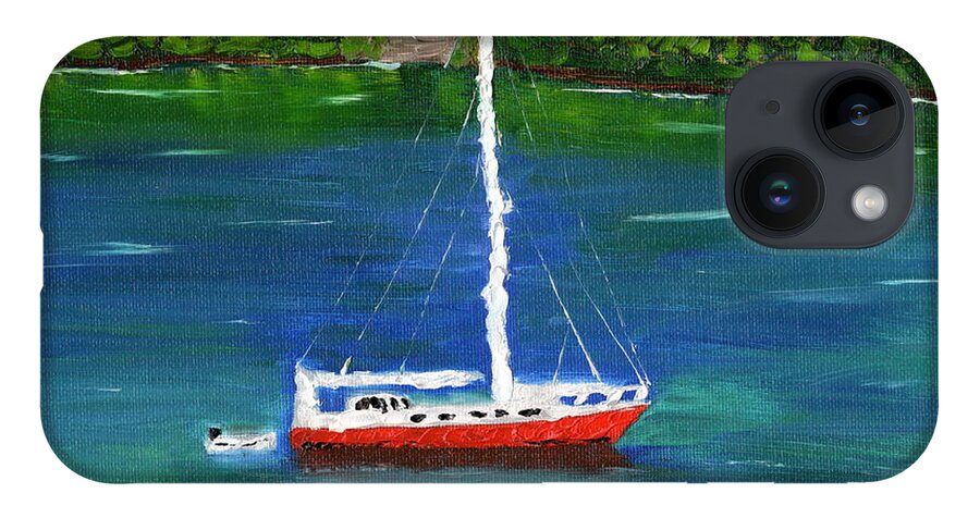 Boat iPhone 14 Case featuring the painting The Red and White Boat by Laura Forde