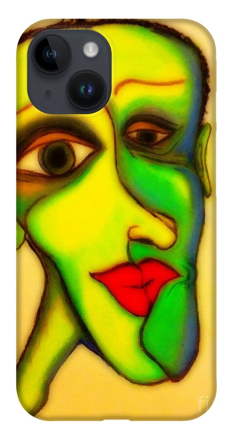 Abstract iPhone 14 Case featuring the painting The Resident by Vickie Scarlett-Fisher
