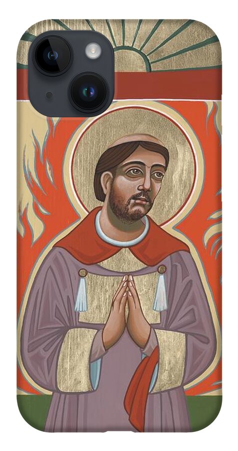 Look Closely At This Image Of San Lorenzo To See The Rough And Carved Wood Of This Retablo. iPhone 14 Case featuring the painting The Retablo of San Lorenzo del Fuego 253 by William Hart McNichols