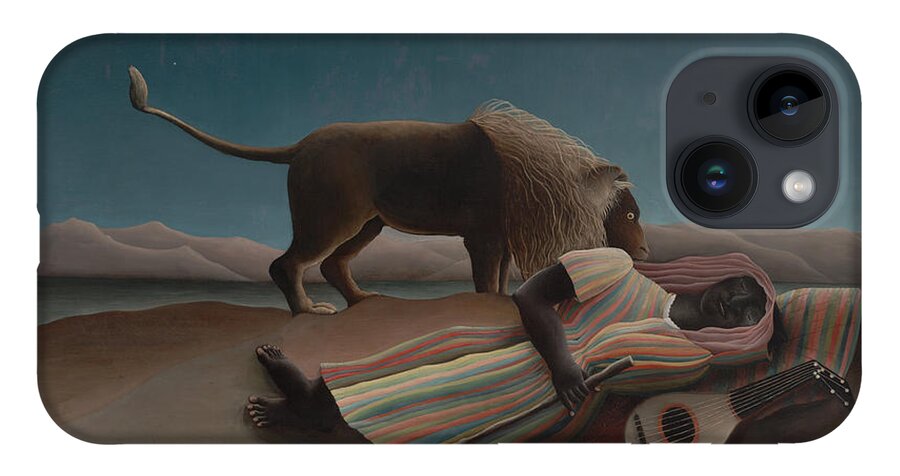 Henri Rousseau iPhone 14 Case featuring the painting The Sleeping Gypsy by Henri Rousseau