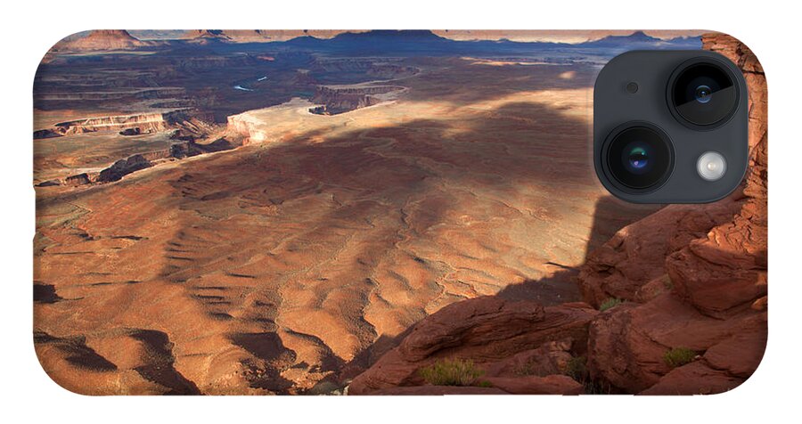 Canyon Lands iPhone 14 Case featuring the photograph The Valley so Low by Jim Garrison