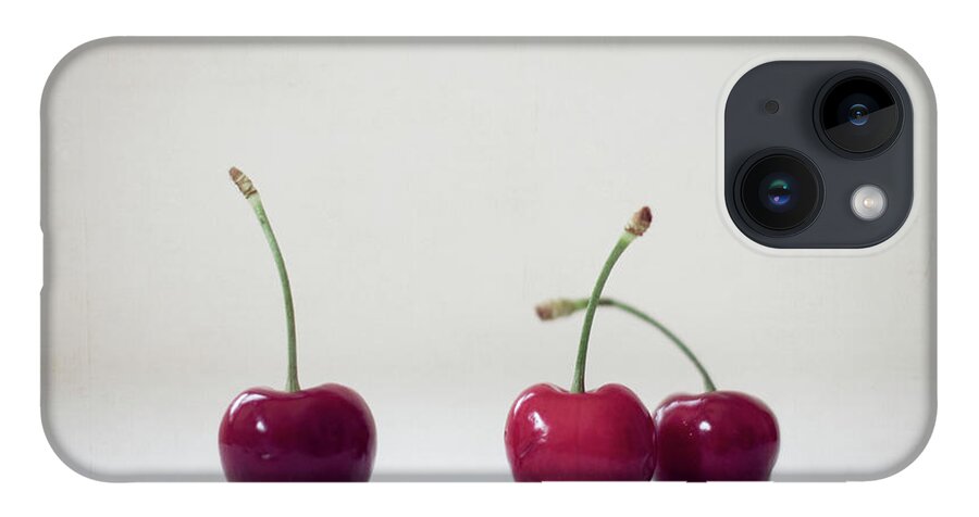 Cherry iPhone 14 Case featuring the photograph Three Red Cherries On White Background by Copyright Anna Nemoy(xaomena)