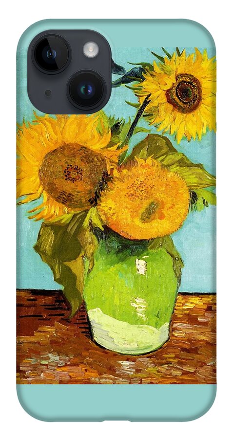Van Gogh iPhone 14 Case featuring the painting Three Sunflowers In A Vase by Vincent Van Gogh