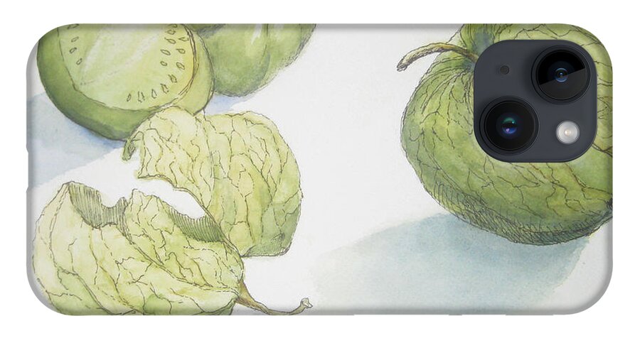 Pen And Ink Drawing iPhone 14 Case featuring the painting Tomatillos by Maria Hunt