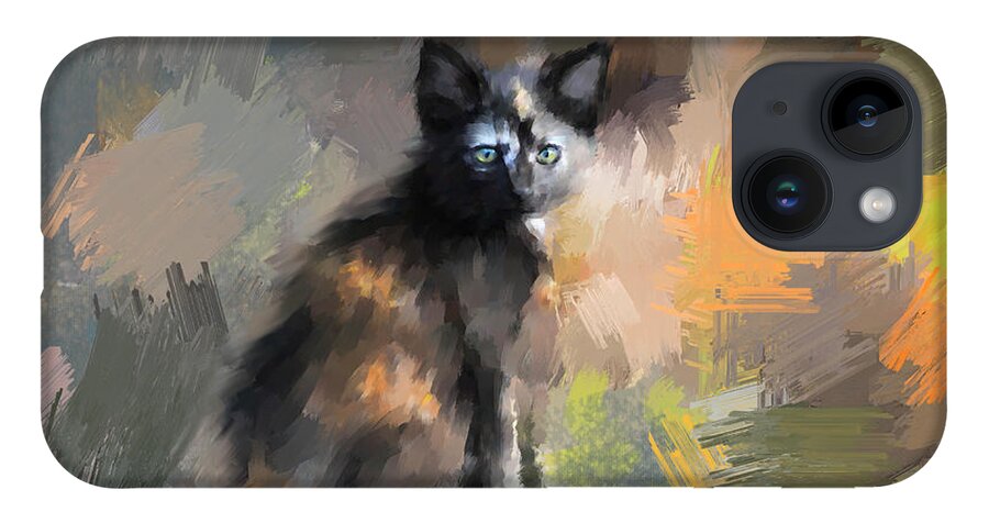 Kitten iPhone 14 Case featuring the painting Tortoiseshell Kitten #1 by Jai Johnson