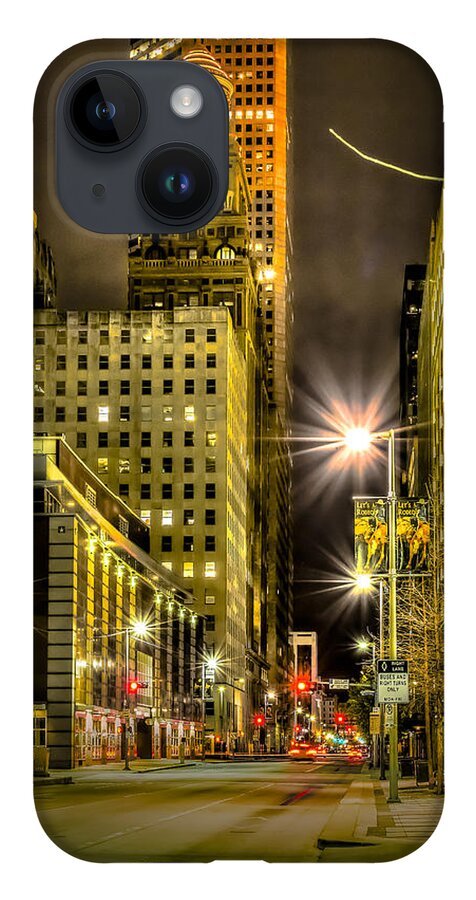 Travis And Lamar Street At Night iPhone 14 Case featuring the photograph Travis and Lamar Street at Night by David Morefield