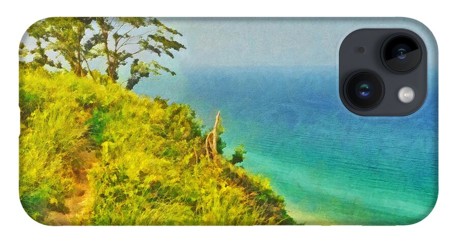 Sleeping Bear Dunes National Lakeshore iPhone 14 Case featuring the digital art Tree on a Bluff by Digital Photographic Arts