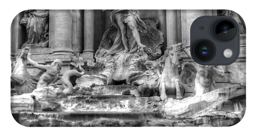 Black And White iPhone 14 Case featuring the photograph Trevi Fountain - Rome - Italy by Bruce Friedman