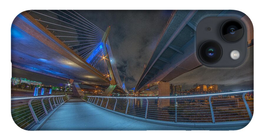 Zakim Bridge iPhone 14 Case featuring the photograph Under the bridge downtown by Bryan Xavier